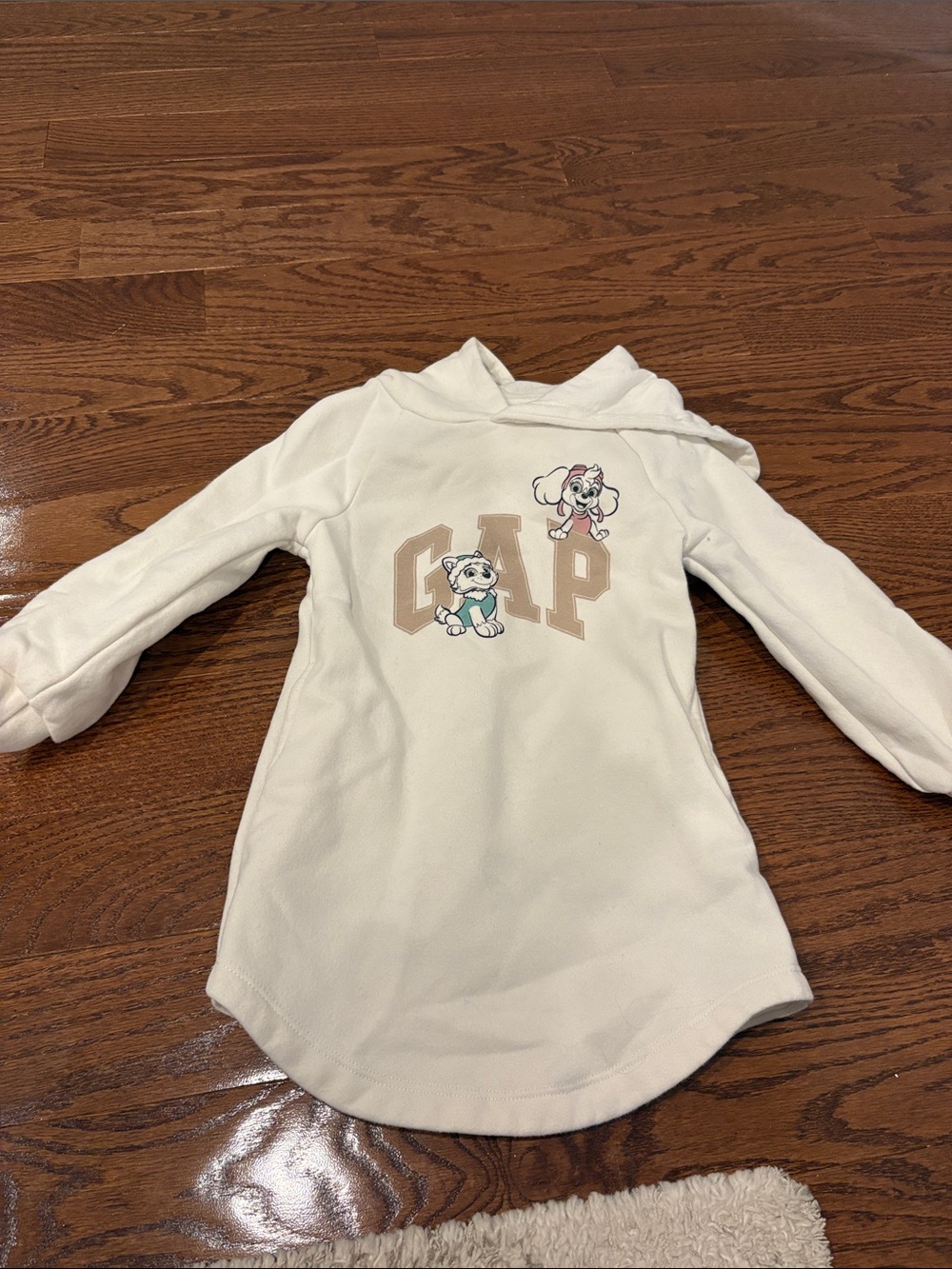GAP girls Cream Hooded Dress with paw patrol characters